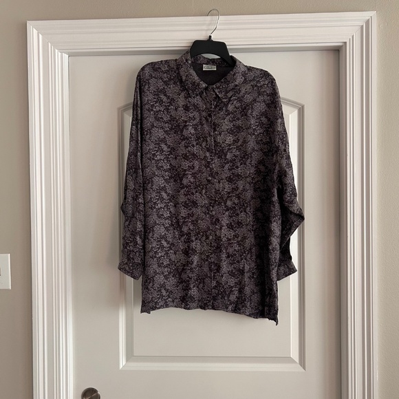 Vintage Laura Ashley Button-Up Shirt Floral Print Grey Black Feminine Office - Picture 3 of 7